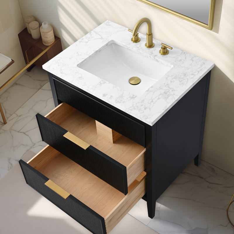 Ensemble de meuble-lavabo simple 30 po avec dessus en pierre reconstituée Bilroy, Noir