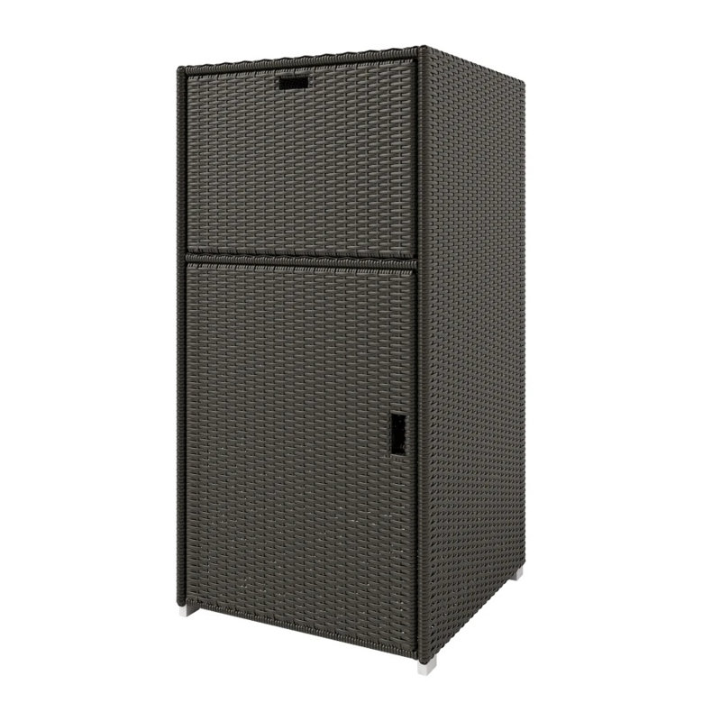 Armoire de rangement d'extérieur en rotin avec porte-serviettes, organisateur de piscine en acier brun foncé et osier synthétique