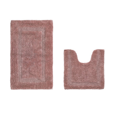 Lux Premium 100% Cotton 2370 GSM 2-Piece Bath Rug Set, Ultra Soft Super Absorbent Reversible Tufted Bathroom Mats, Machine Washable, OEKO-TEX® Certified Bath Rugs for Bathroom, Shower & Tub, Pink