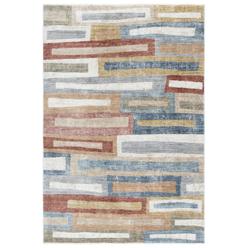 Tapis gris rouille / bleu Jerrylène, Rectangle 5 pi x 7 pi