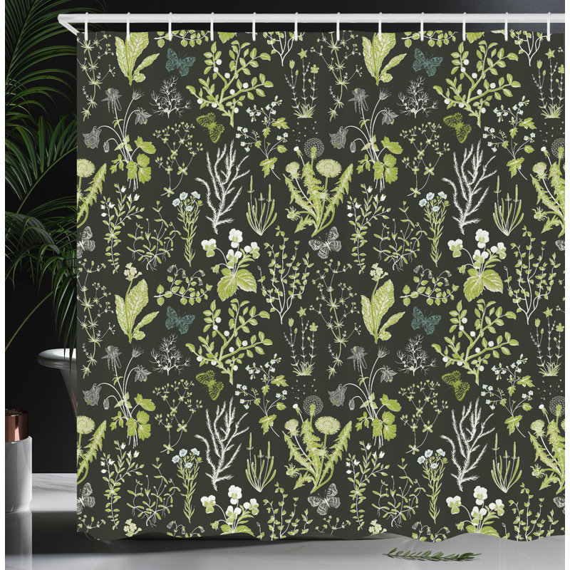Rideau de douche simple et crochets Mixed, H 69 po x l 70 po, Vert d’armée