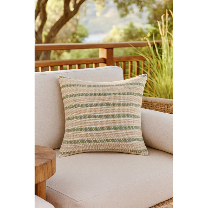 Classic Grey Marina Stripe Indoor Outdoor Pillow 24x24, Pure Green, Square 24", Polyester