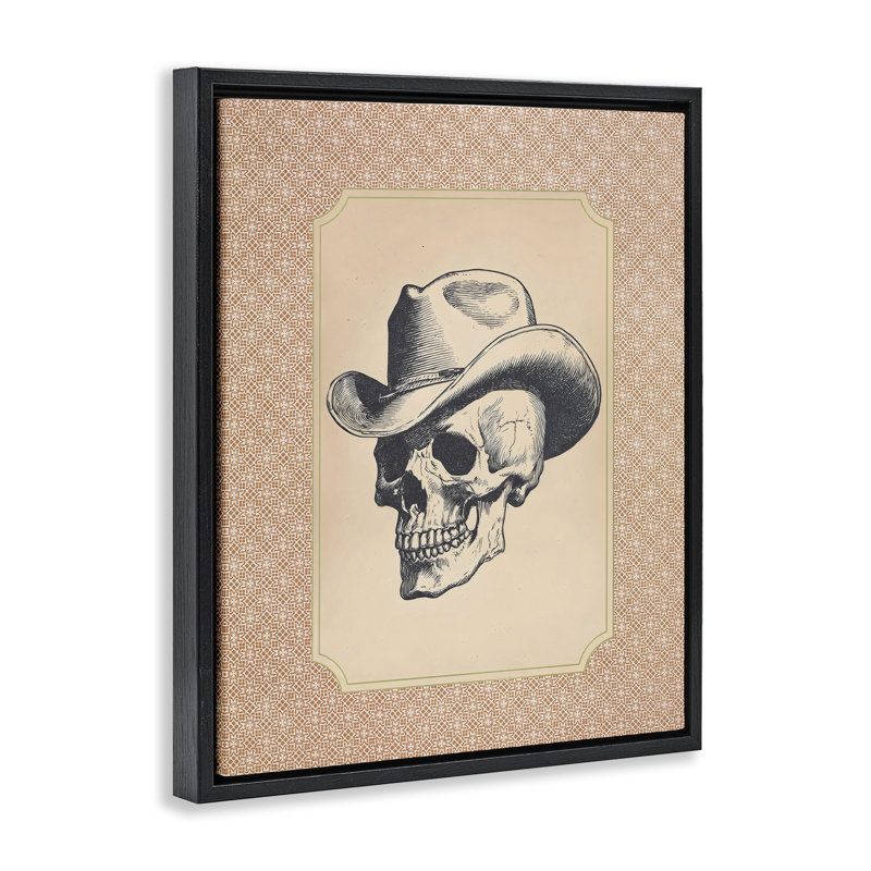 Cadre flottant rétro avec crâne de cowboy, design par Arlington Prints, H 31 po x l 25 po, Cadre flottant noir de jais