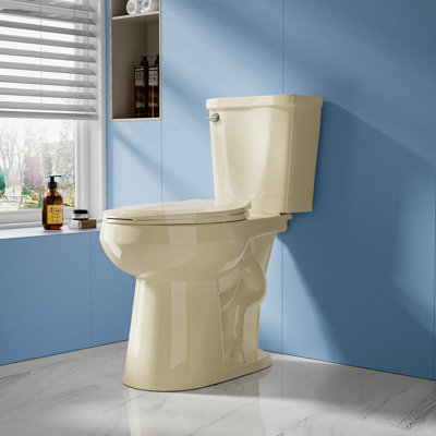 Compact Tall Toilet 19" ADA Comfort Height for Seniors, 1.28 GPF Single Flush Two Piece Toilet Bone, MAP 1000g
