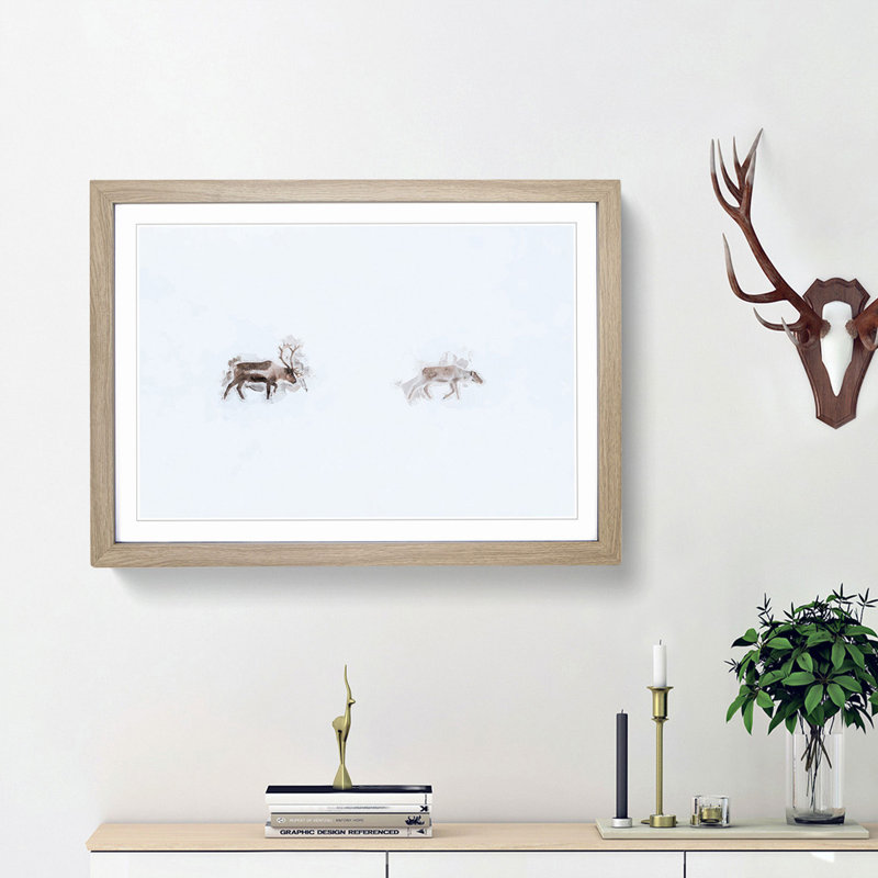 Deer Reindeer in Abstract - Picture Frame Graphic Art Print, Oak Framed, 27cm H x 36cm W x 2cm D