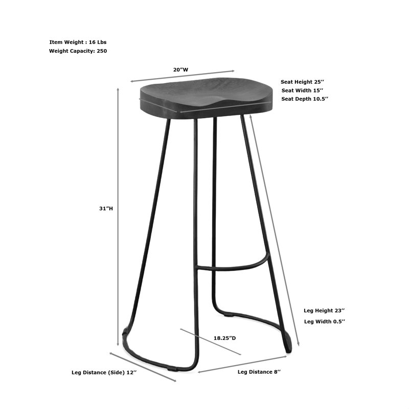 Tabouret de bar et de comptoir en bois massif Keilia, Naturel/noir, Tabouret de bar (siège d'une hauteur de 31 po)