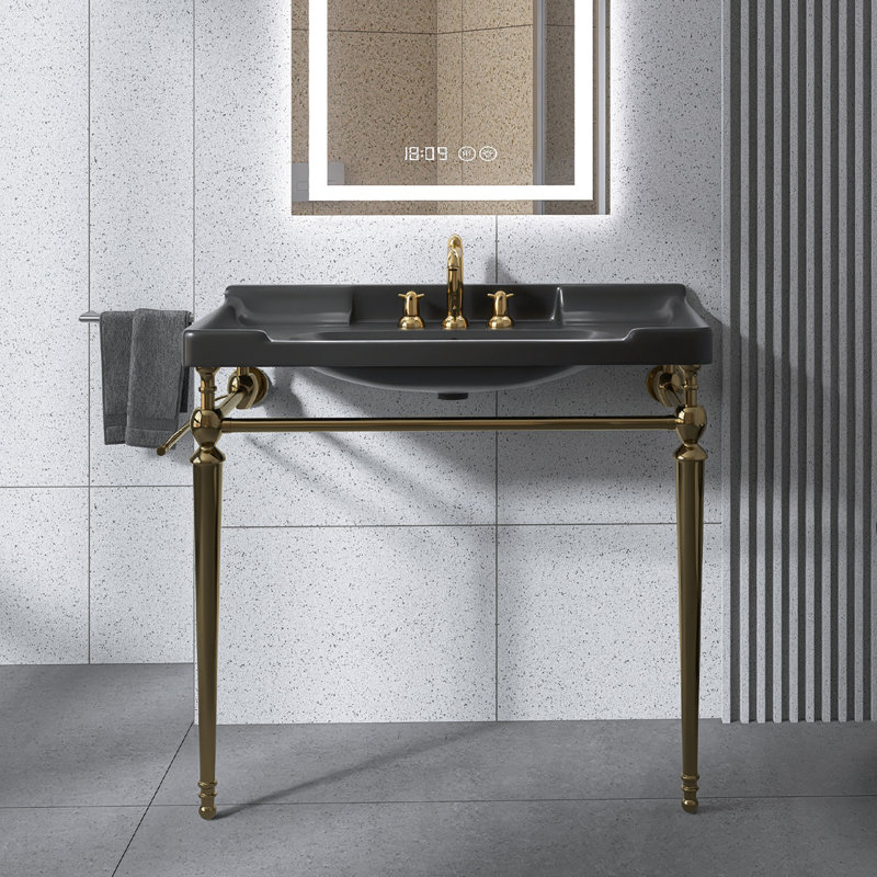 36 In.W X 18 In.D X 39 In.H Single Sink Freestanding Bath Vanity In Gold With Console Sink, Black