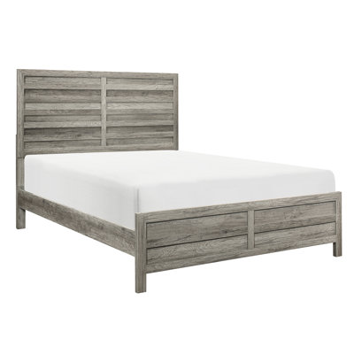 Grand lit rustique gris vieilli rustique pour la chambre à coucher, tête de lit et rails inclus, lit en bois d'ingénierie, conception avec rails, produits