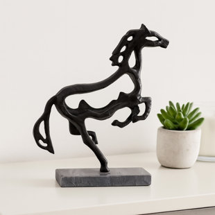 Hafssa 13X11" Galloping Horse On Marble Base, Black