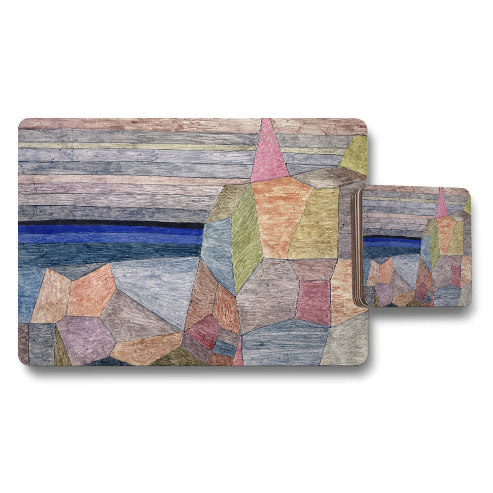 Geometric Stone Pattern Placemats And Coaster Set For Table Decor