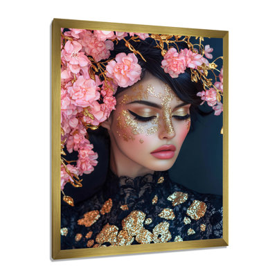 Floral Golden Rose Fashion Woman Photo II - Fashion Woman Wall Décor