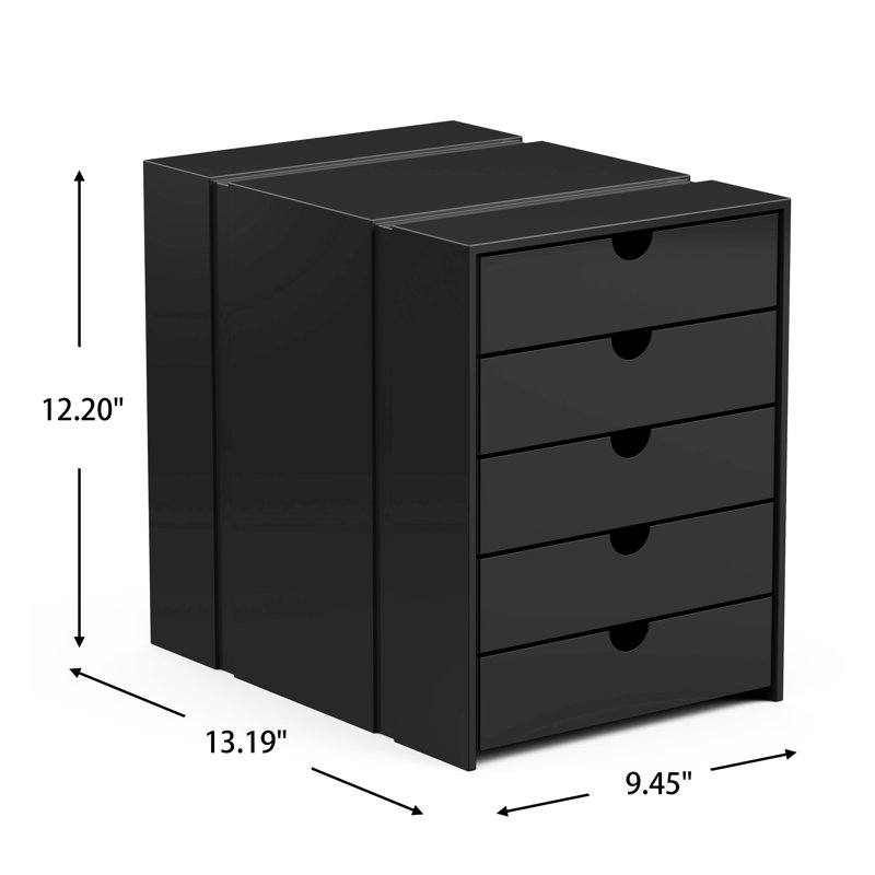 File Cabinet Shelf Organizing Box Settrays 5 Drawers Closed, Black