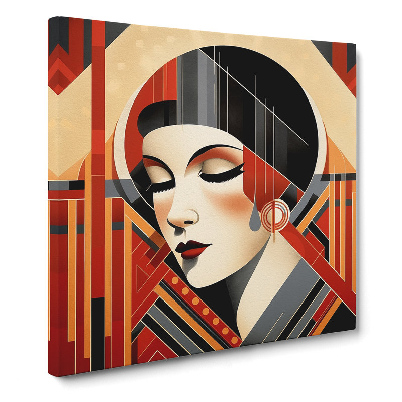 Art Deco Woman Bauhaus No.3 - Wrapped Canvas - Framed Print, 50cm H x 50cm W x 3cm D