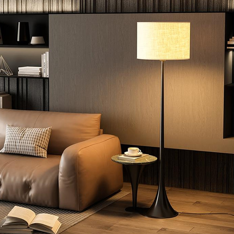 Beige + noir + tissu Burlywood + fer + lampes sur pied de forme libre en bois massif