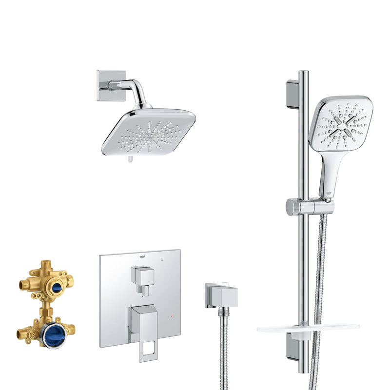 Eurocube Pressure Balance Rain Shower Set, Brushed Nickel