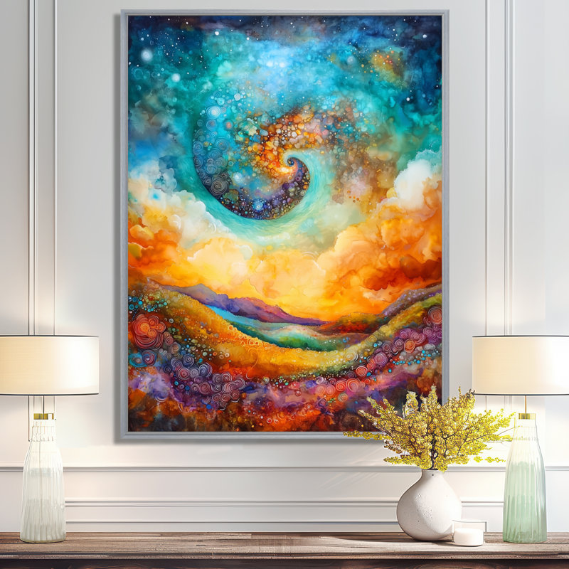 Celestial Abstract Mountain Landscape IV - Abstract Landscapes Wall Art, 44" H x 34" W, Picture Framed Print, Black