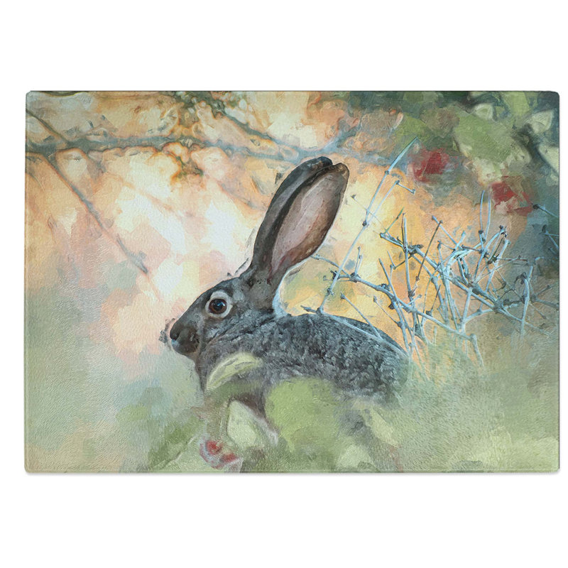 Glass Hare in The Bushes in Abstract Chopping Board, 39 cm W x 28.5 cm L