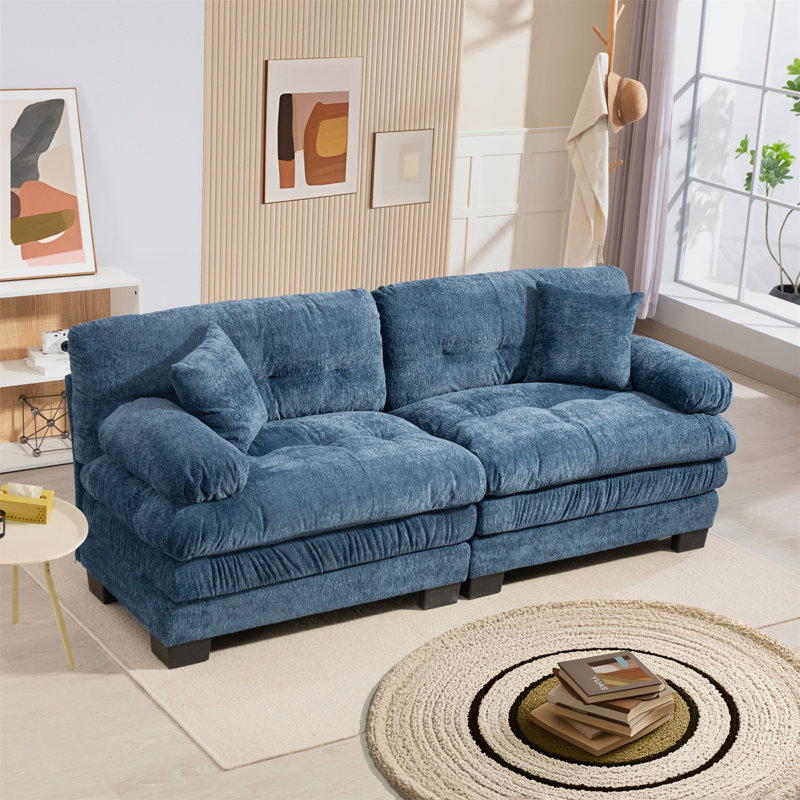 Canapé modulaire 84 po Chenille, Bleu