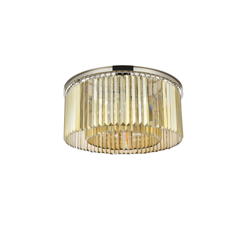 Yazmin Crystal Flush Mount, Polished Nickel, Smoky