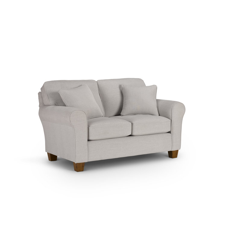 Annabel Upholstered 59'' Loveseat, Tusk Beige Performance, Laguna Blue Floral Performance, Dark Walnut