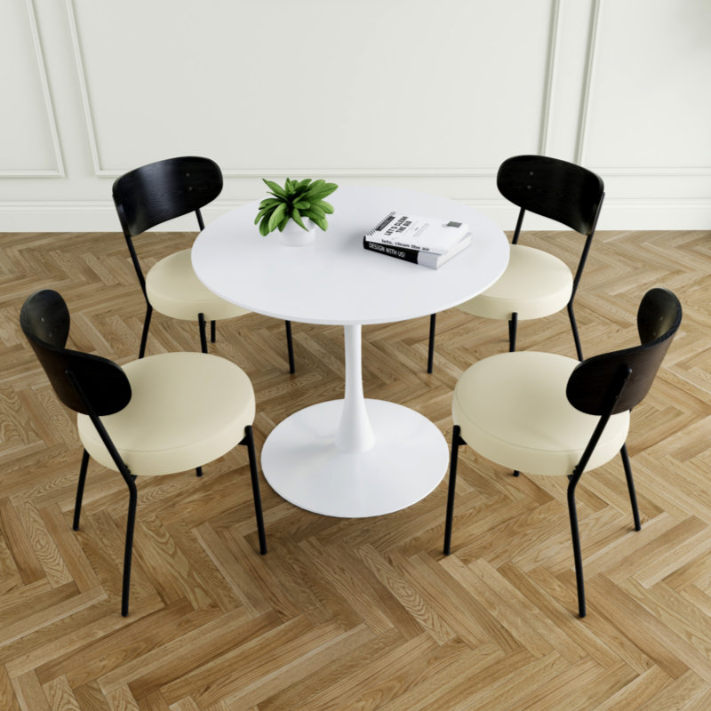 Chaise de salle à manger simple moderne gris avec dossier rembourré et tabouret de chambre familiale, Blanc, 5