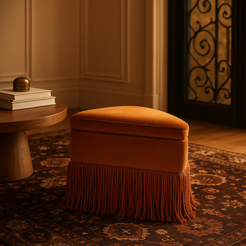 Keyia Velvet Ottoman / Stool, Cognac Velvet
