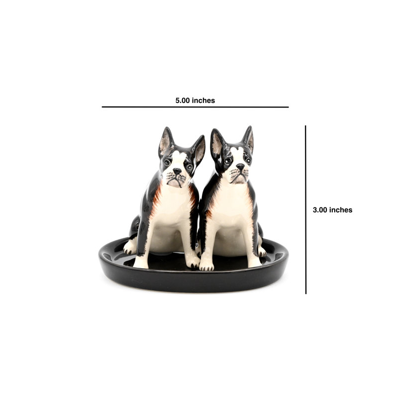 Plateau à sel et poivre Boston Terrier et plateau en céramique noire