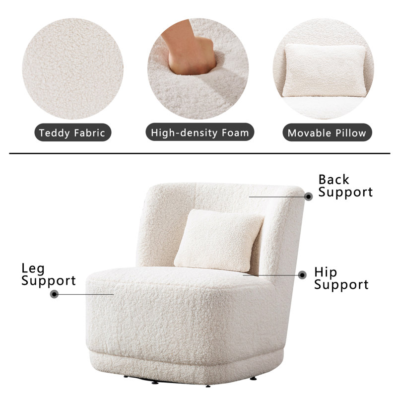 Prattsburgh 27.95" Wide Swivel Barrel Accent Chair, White Faux Fur