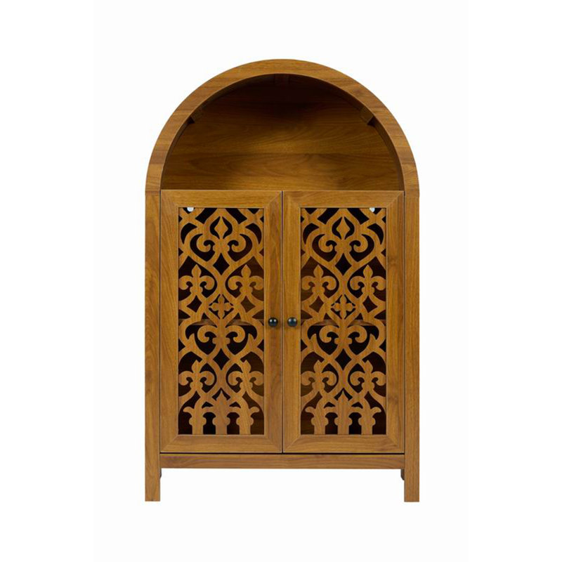 Armoire arquée sculptée à la main, armoire de rangement en bois avec tablette ouverte et 2 portes, grande armoire étroite pour le salon, la chambre à coucher, le vestibule