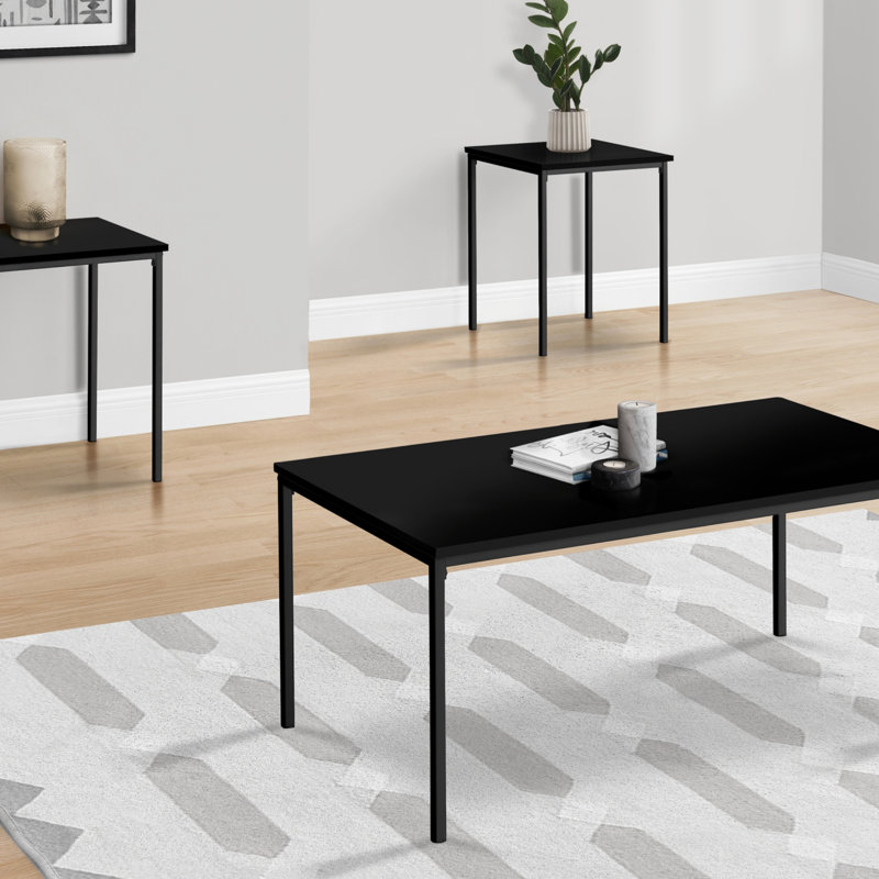 Ensemble de table, ensemble de 3 pièces, café, bout, métal, stratifié, Noir