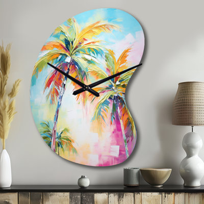 Popart Palm Trees III - Boom Shape Decorative Multi-Color Palms & Palm Trees Wall Clock