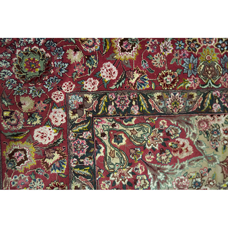 Tapis noir et rose noué à la main de haute qualité