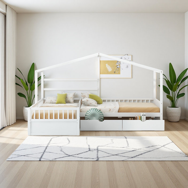 Lit plateforme simple avec trois tiroirs de rangement, White