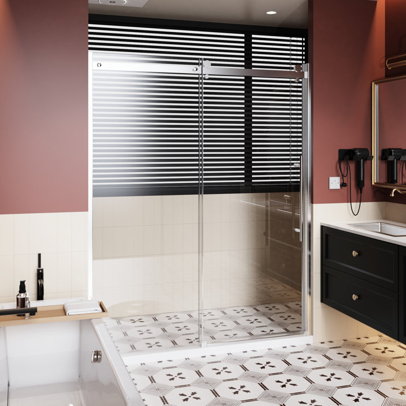 72 In H Single Sliding Shower Door 60 W With Aluminum Alloy Rail, Zinc Rollers, 1/4 Inch Thick Clear Tempered Glass - Glass, Waterproof Design Rollers Stain Surface, Smooth