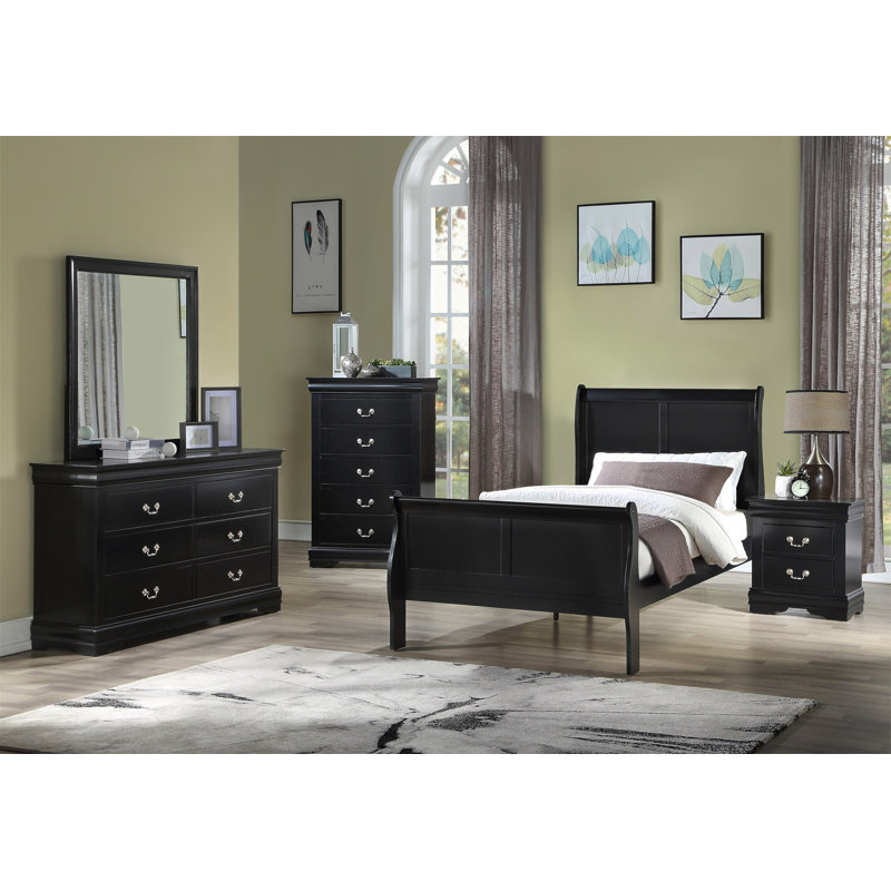 Mobilier de chambre à coucher en bois massif Louis Louis, Noir