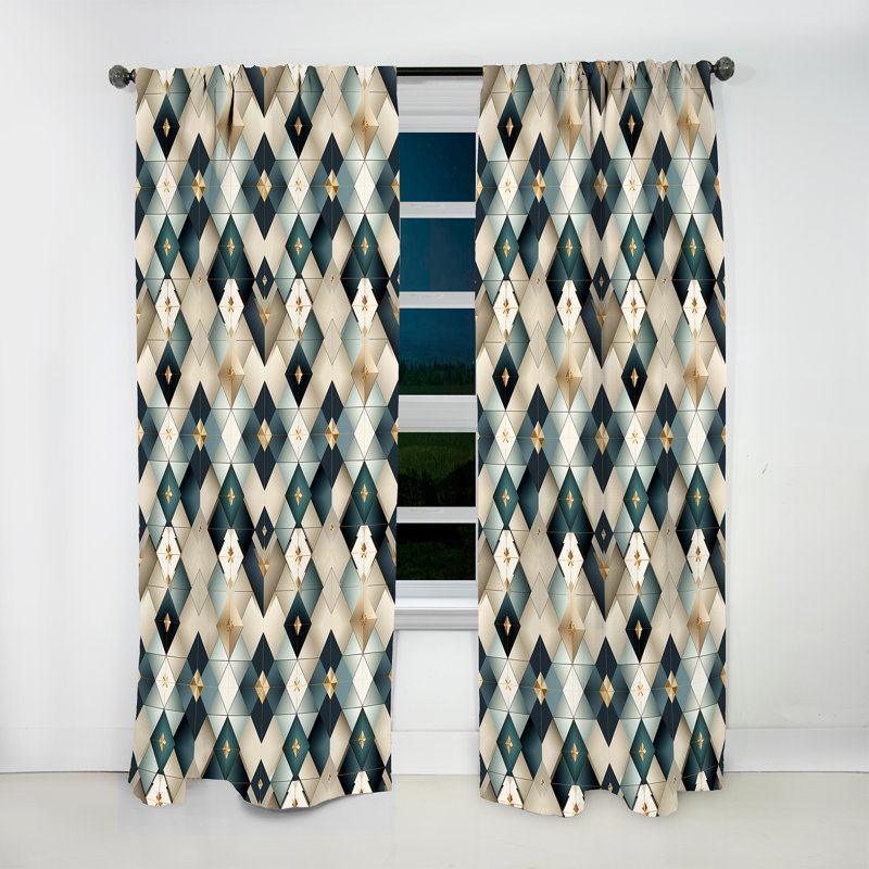 Teal And Grey Marble Cubic Harmony - Abstract Curtain - Velvet Room Darkening - 1 Panel, 52" W x 84" L