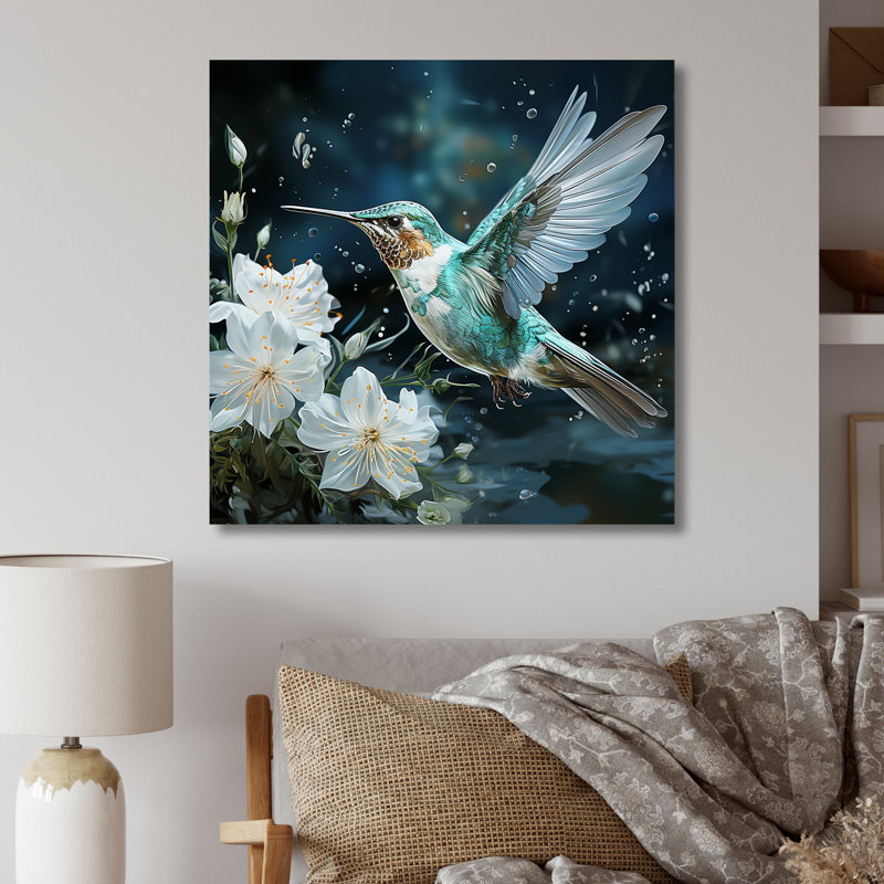 Art floral mural vert avec colibri dansant vert, H 36 po x l 36 po