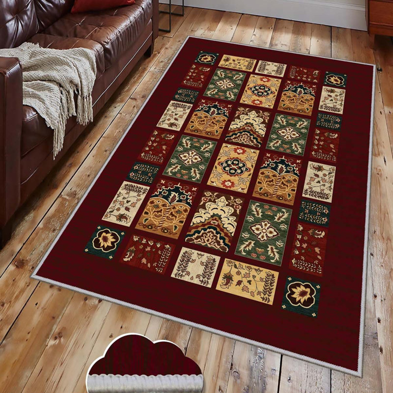 Tapis rouge / brun / blanc en polyester 3 pi 3 po x 6 pi 7 po Lenaghan