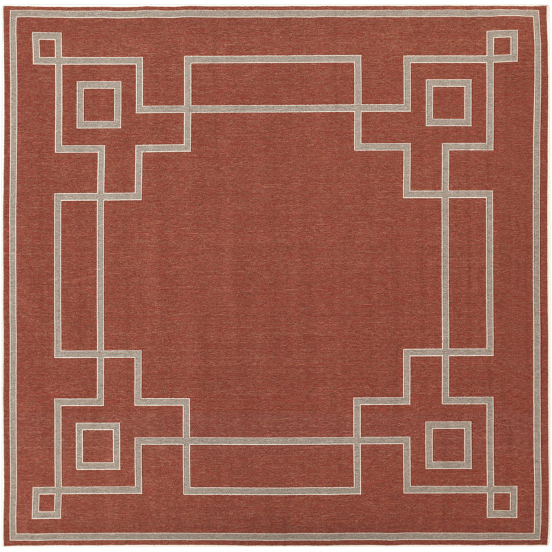 Amherst Machine Woven Geometric Rust Red Area Rug, Square 8'9"