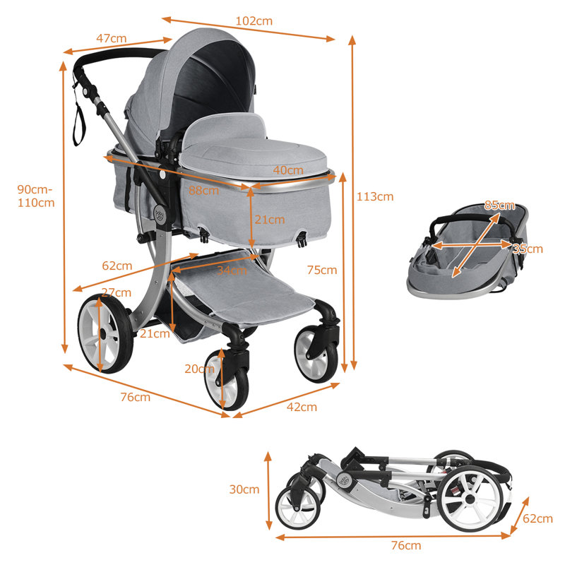 Foldable Pet Stroller, Grey