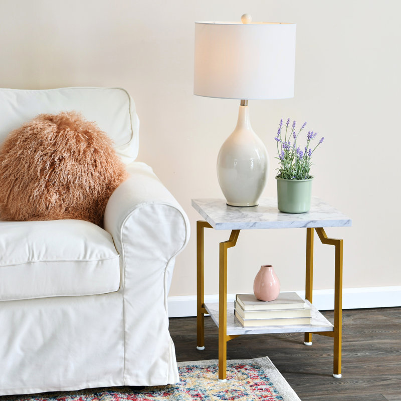 Phillistine End Table, White Top/Gold Base