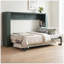 Lit escamotable double vert et beige avec canapé, 4 tablettes de rangement et station de chargement USB pour chambre multifonctionnelle