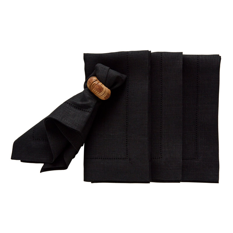 Medium Weight Hemstitch - 100% Pure Linen Dinner Napkins, Black