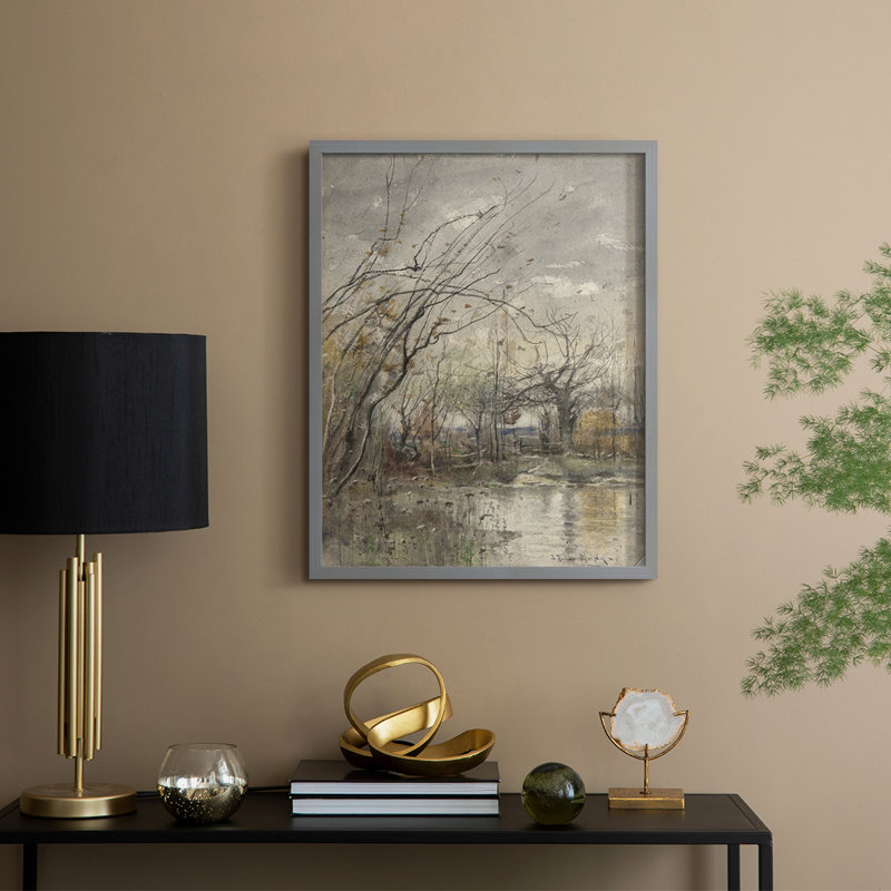 «Vintage Landscape CXIX», reproduction encadrée - bois massif, Gris, H 15 po x l 12 po