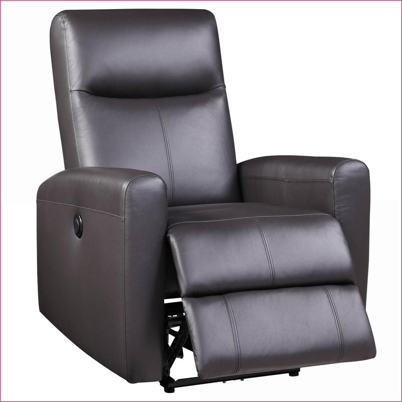Recliners, Modern Walnut Brown Power Recliner with Square Armrest | Top Grain Leather | Wood &amp; Metal Frame