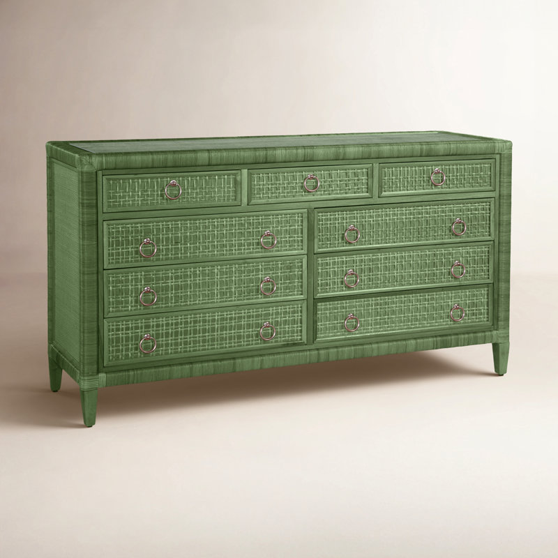Naples 9 Drawer 64'' W Dresser, Celery, Yes, Satin Nickel