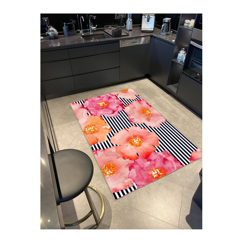 Tapis multicolore à motif floral rétro et lavable à la machine, Tapis de couloir 3 pi 3 po x 6 pi 7 po
