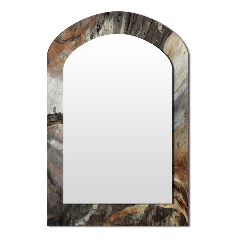 Morning Effervescence II - Abstract Asymmetrical Decorative Mirror, Modern Arch Wall Mirror, Printed Metal Art, 43" x 33"