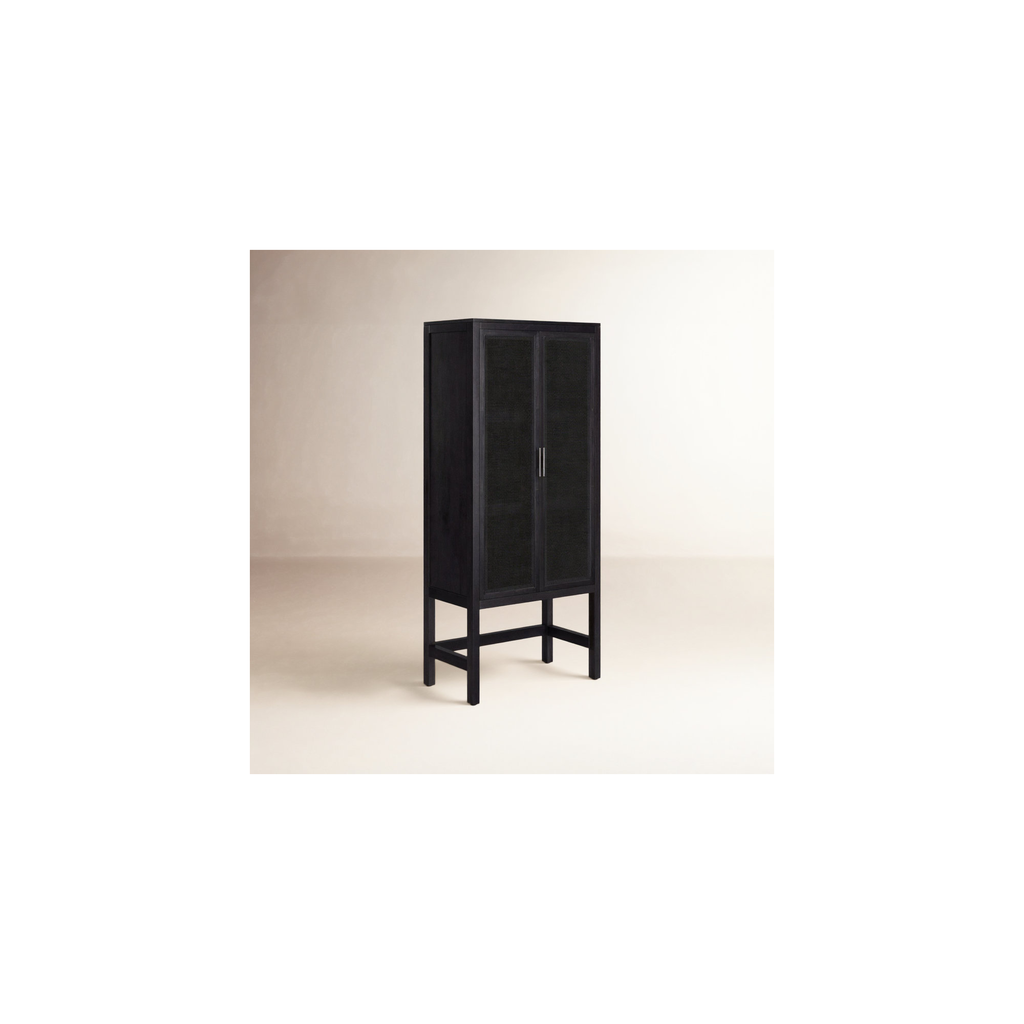 Boudreau Solid Wood Storage Cabinet, Black Wash Mango/Black Natural Cane