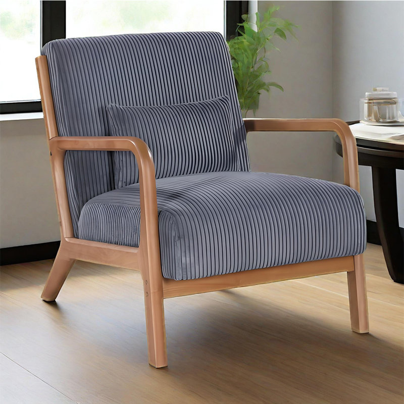 Chaise longue en bois avec coussins Mid-Century, Gris, Brun